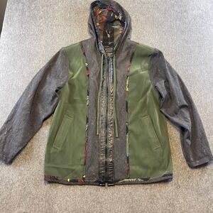 Koos of Course! Hooded Jacket Unique Print Trim Full Zip Olive Green‎ M Artsy